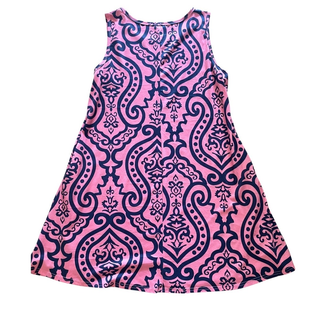 Women's Sleeveless Swing Shirt Dress Pink Navy Blue Damask Casual Sundress XL‎ - Picture 5 of 9